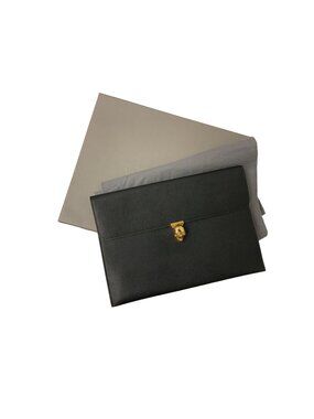 Alexander McQueen Black Leather Skull Clutch With Gold-Tone Hardware & Box